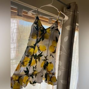 White Mini Dress with Lemon Print